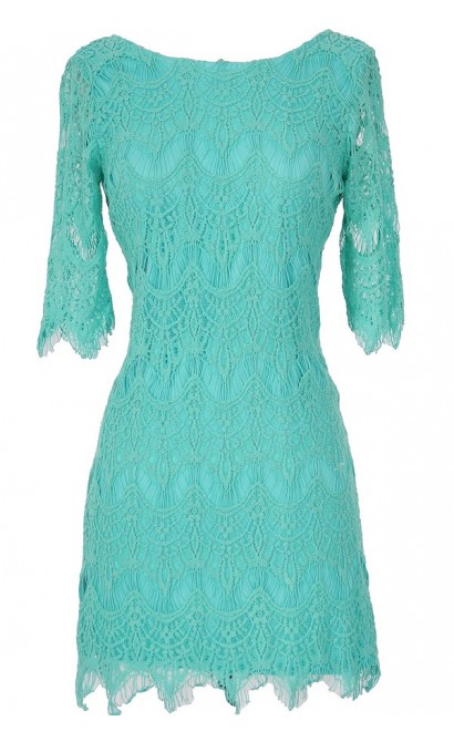 Vintage-Inspired Lace Overlay Dress in Turquoise
